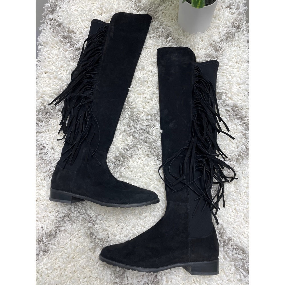 Stuart Weitzman Mane Fringe Black Suede Knee Boot size 6 - Picture 5 of 14